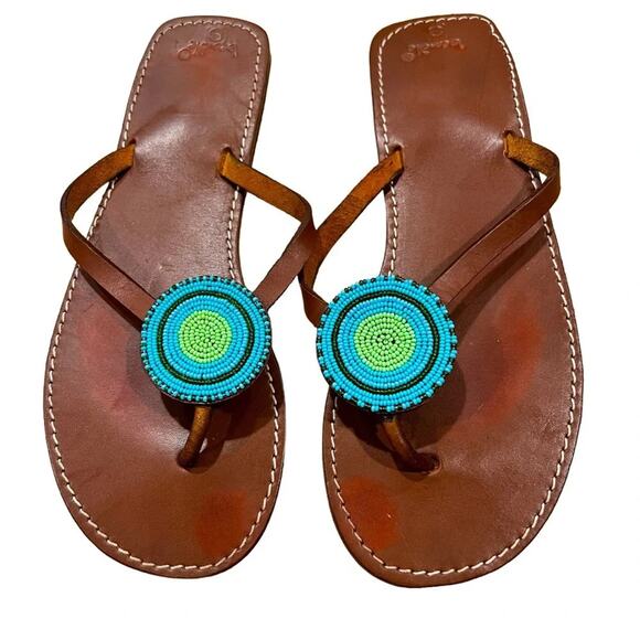 Beadle Disc Style Leather Sandals Size 8 - Picture 1 of 8